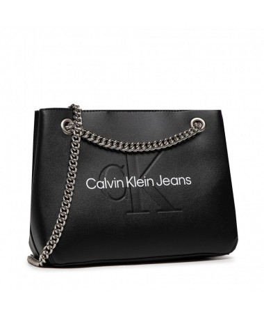 Sac à main noir en simili cuir en métal argenté. Logo Calvin Klein sur le devant. K60K609584 FIESTA CONCEPT STORE